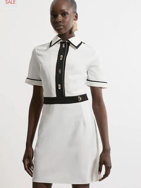 Karen Millen NWT White and Black Trim Short Sleeve Shift Dress